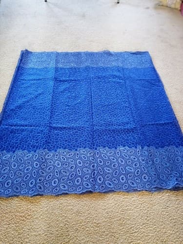 Blue African Lace/Wedding Lace/ Tulle Lace/ French Lace Fabric sold by 5 Yards - Thumbnail 4