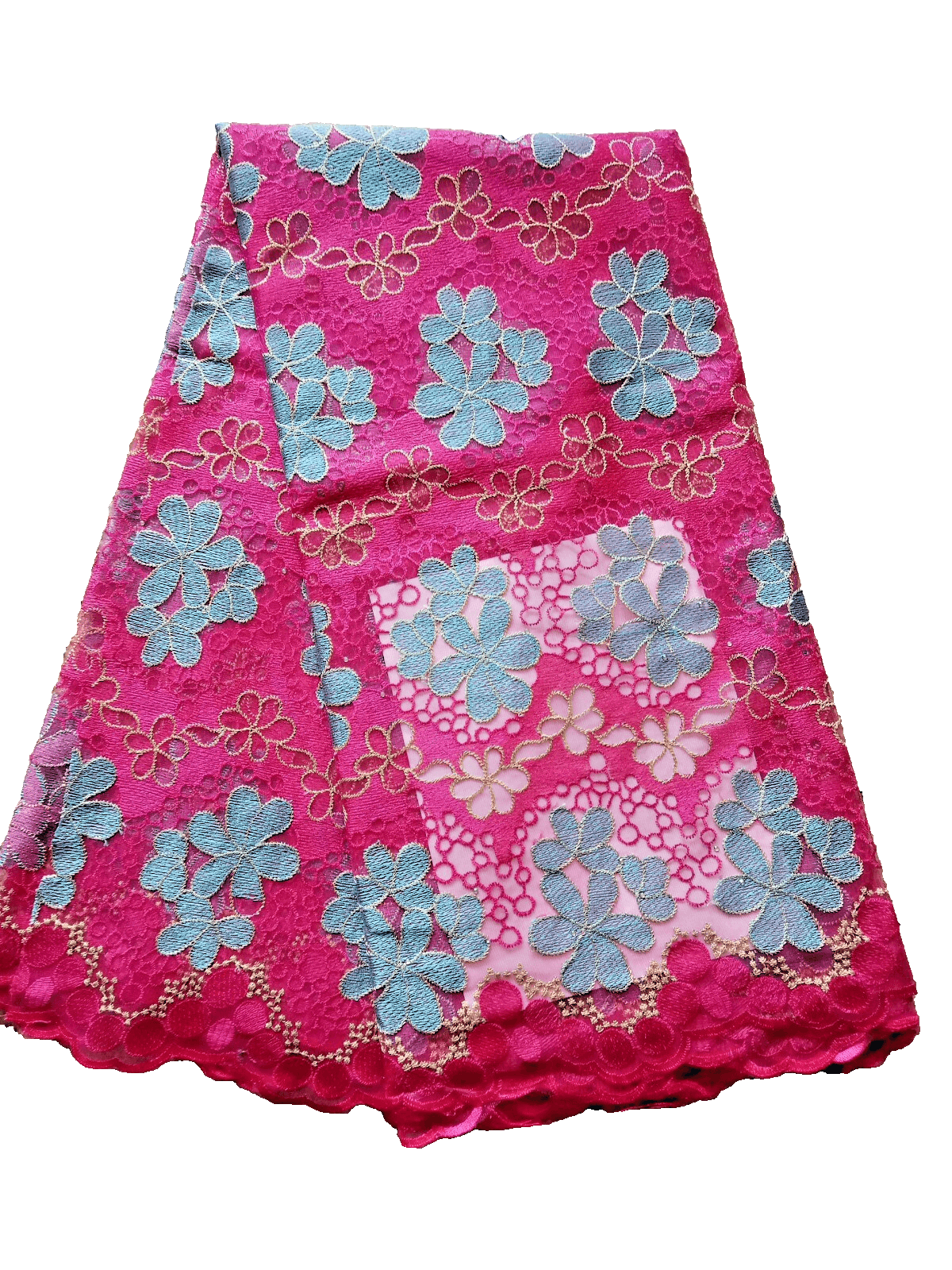 African Lace Fabric /Wedding Lace/ Tulle Lace/Pink Lace sold by 5 Yards - Image 1