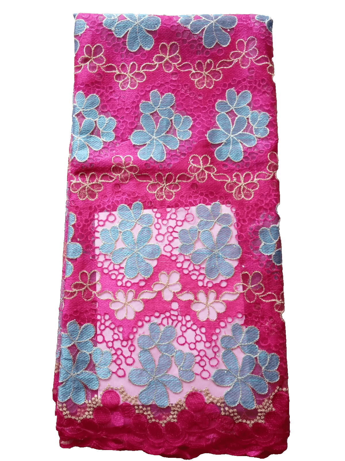 African Lace Fabric /Wedding Lace/ Tulle Lace/Pink Lace sold by 5 Yards - Thumbnail 2
