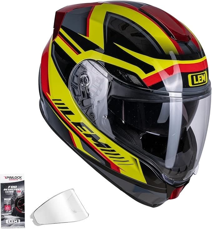 LEM Full Face Motorcycle Helmet Adult Med. DOT Lightweight Fiberglass Yellow Red - Image 1
