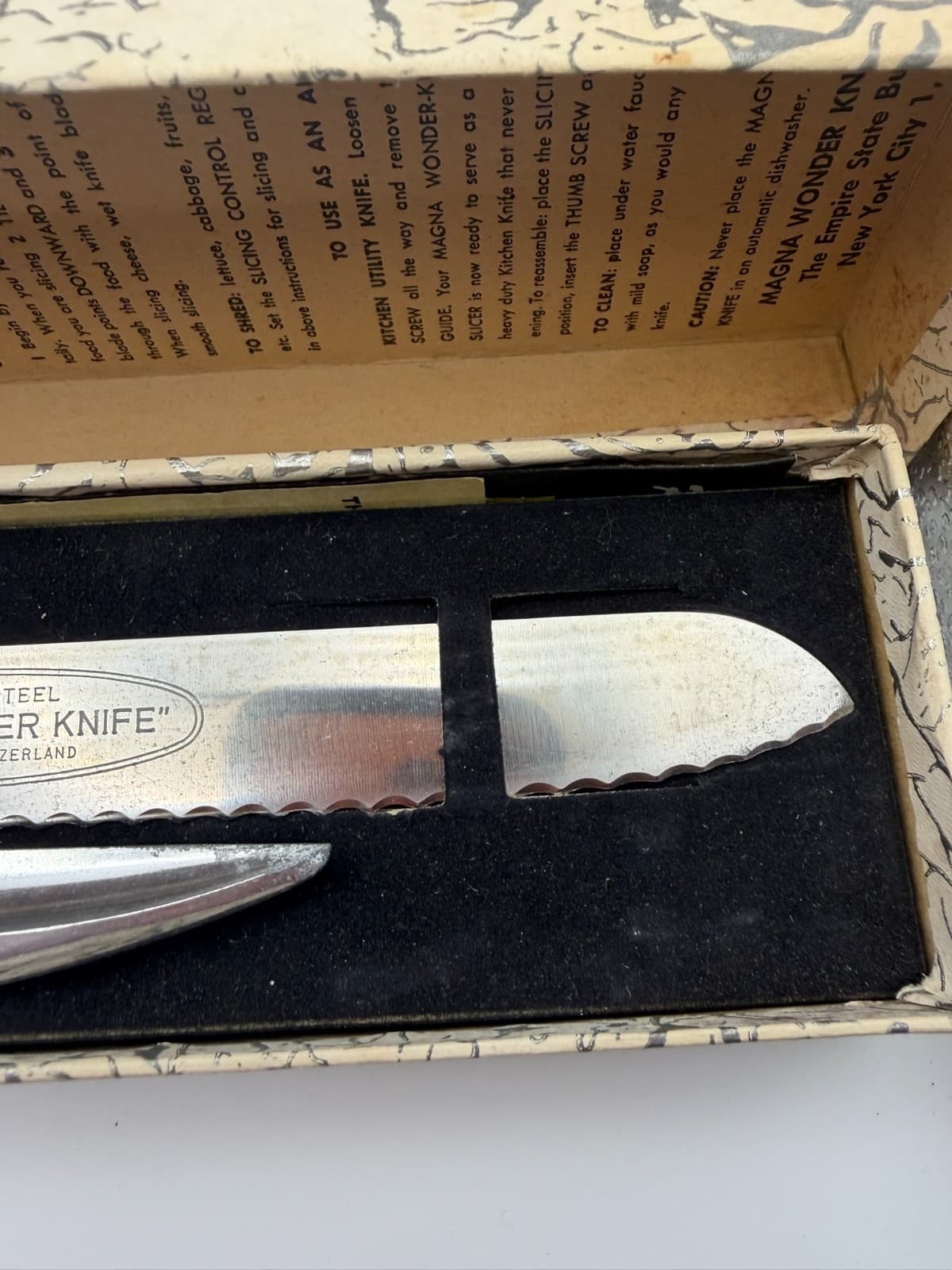 Vtg 1960’s Deluxe Adjustable MAGNA-WONDER KNIFE Compact Food Slicer Orginal Box - Thumbnail 3