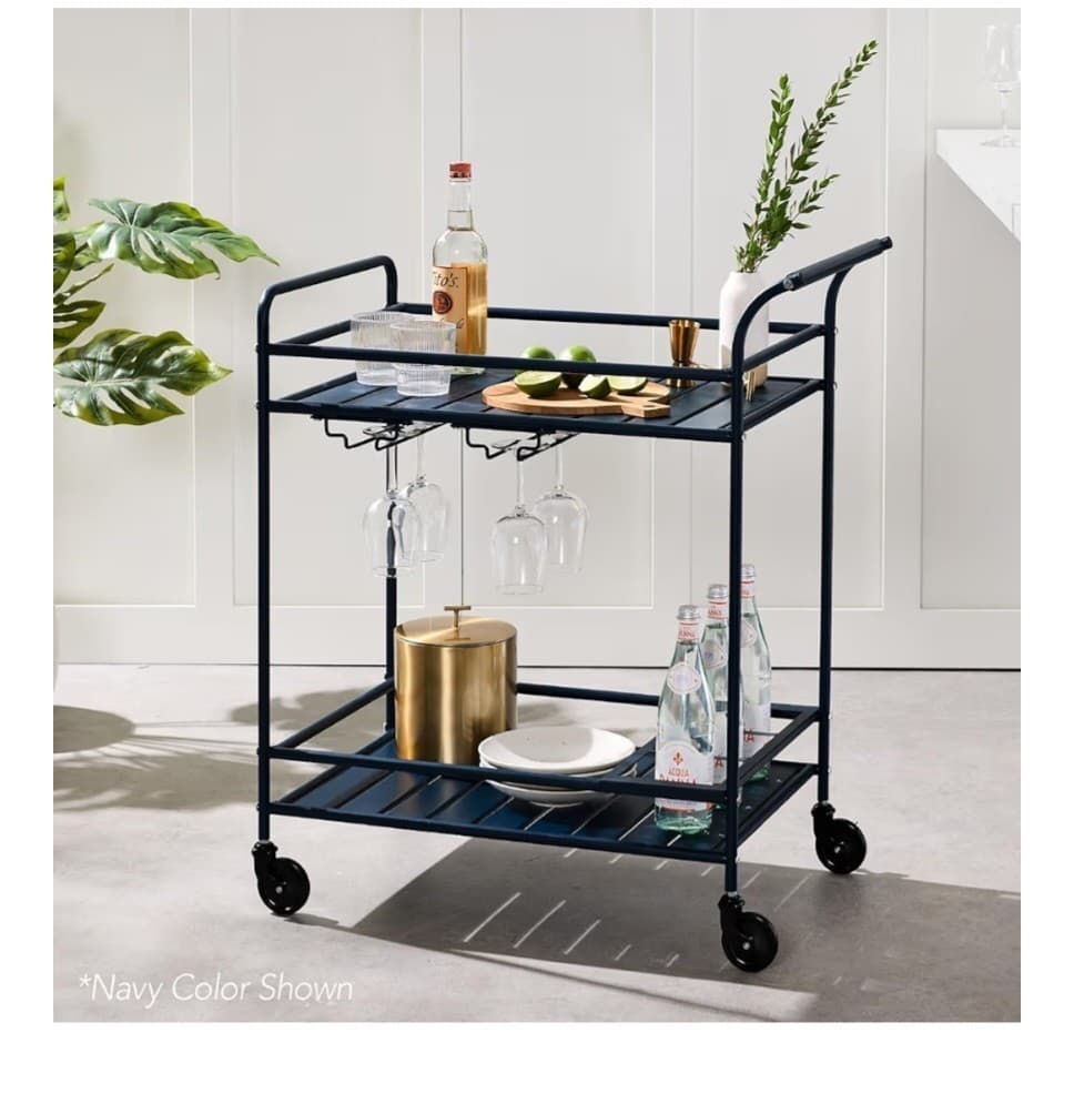 Best Choice Rolling Bar Cart, Serving Station 2-Shelf W/ Wine Rack Black Metal - Thumbnail 3