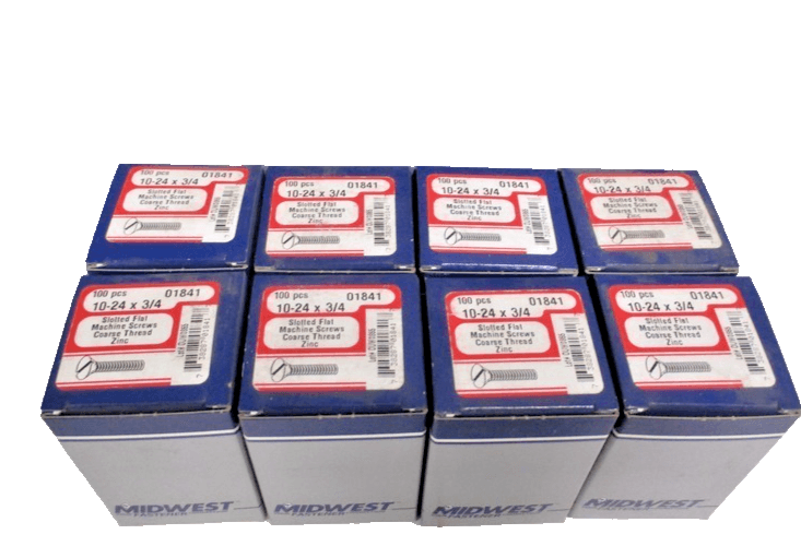 100 Pc MIdwest 10-24 x 3/4" Slotted Flat Machine Screws Coarse Thread Zinc 01841