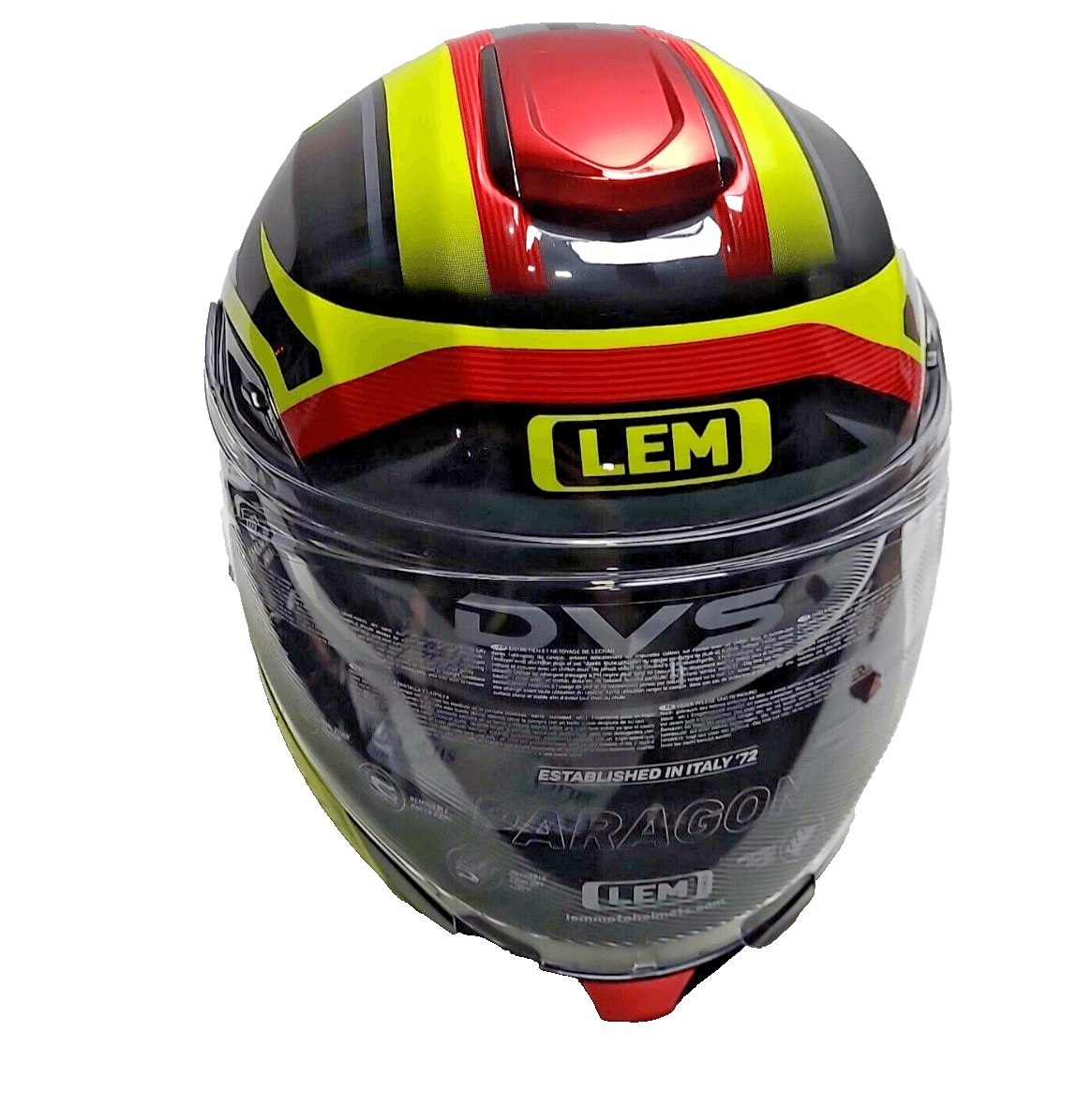 LEM Full Face Motorcycle Helmet Adult Med. DOT Lightweight Fiberglass Yellow Red - Thumbnail 4