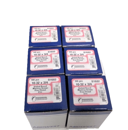 100 Pc MIdwest 10-32 x 3/4" Slotted Round Machine Screws Fine Thread Zinc 01682 - Image 1