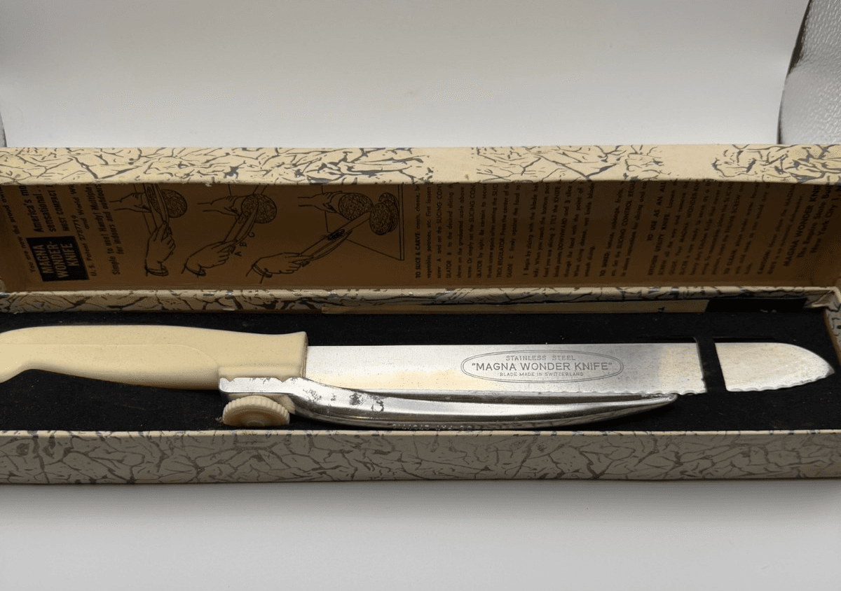 Vtg 1960’s Deluxe Adjustable MAGNA-WONDER KNIFE Compact Food Slicer Orginal Box - Image 1