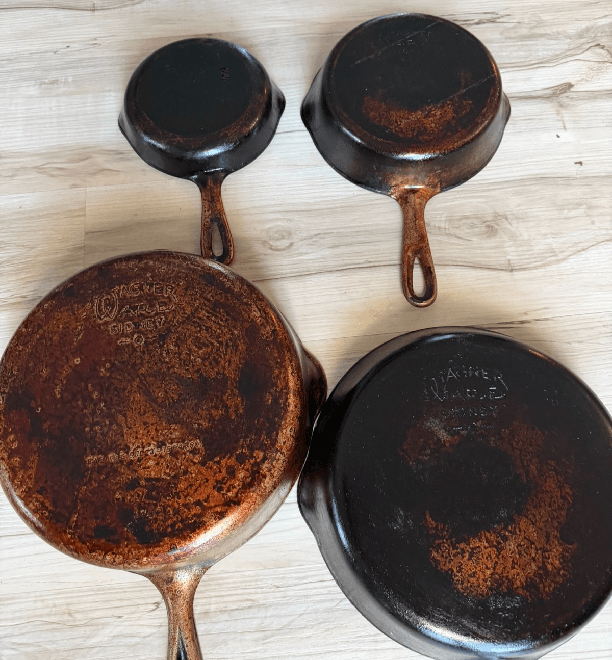 Vintage Wagner Ware Sidney O Cast Iron Skillet Lot- 4Pc Pans- Partially Restored - Image 1