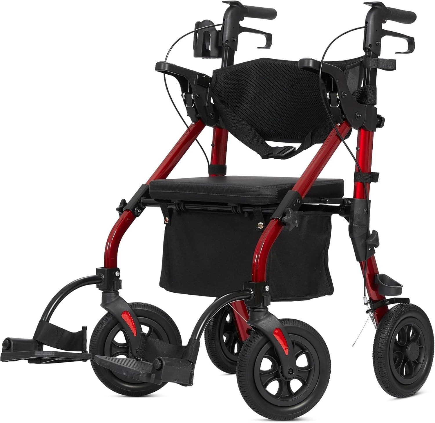 Elenker All Terrain 2 in 1 Rollator Walker & Transport Wheelchair HFK-9269D Red - Image 1