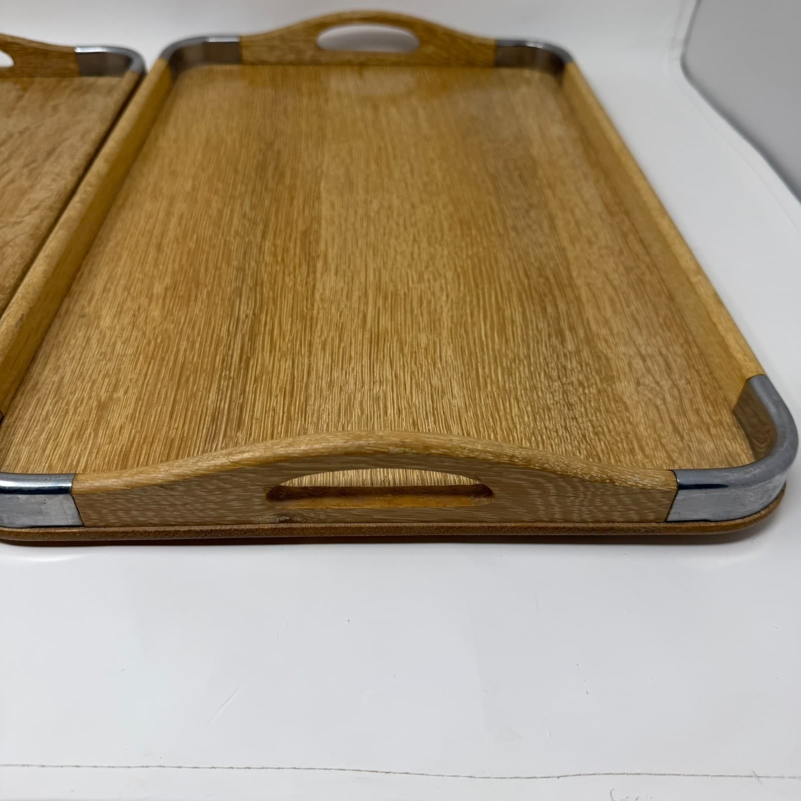 Vintage MCM Loro Line Wood and Metal Nesting Trays 2 Pc Made In Occupied Japan - Thumbnail 7