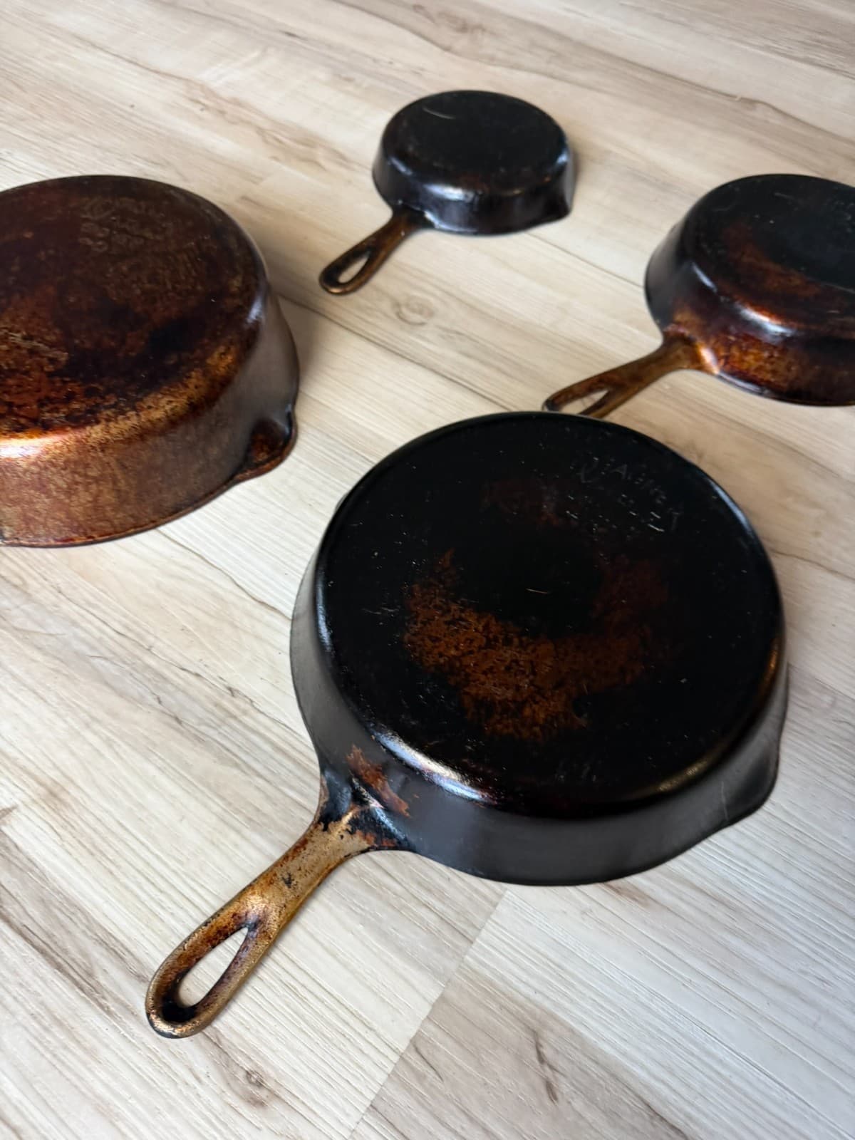 Vintage Wagner Ware Sidney O Cast Iron Skillet Lot- 4Pc Pans- Partially Restored - Thumbnail 16
