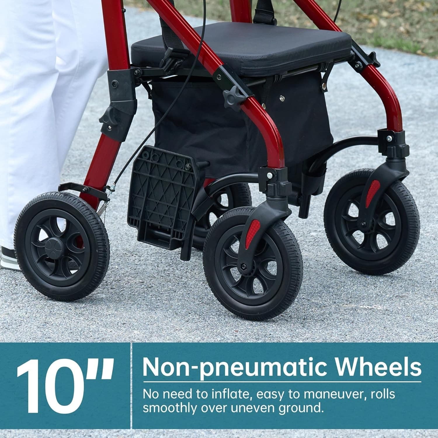 Elenker All Terrain 2 in 1 Rollator Walker & Transport Wheelchair HFK-9269D Red - Thumbnail 3