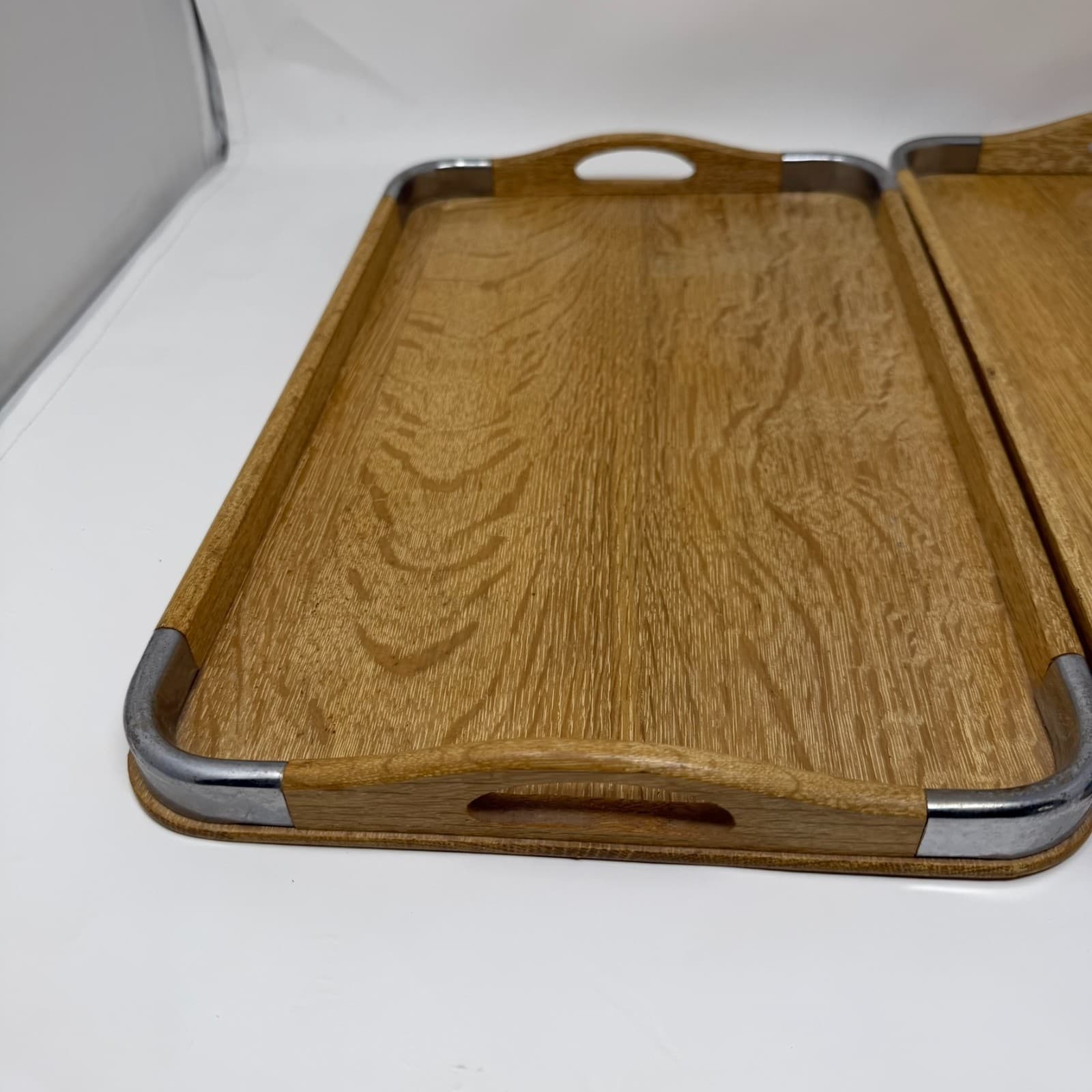 Vintage MCM Loro Line Wood and Metal Nesting Trays 2 Pc Made In Occupied Japan - Thumbnail 8