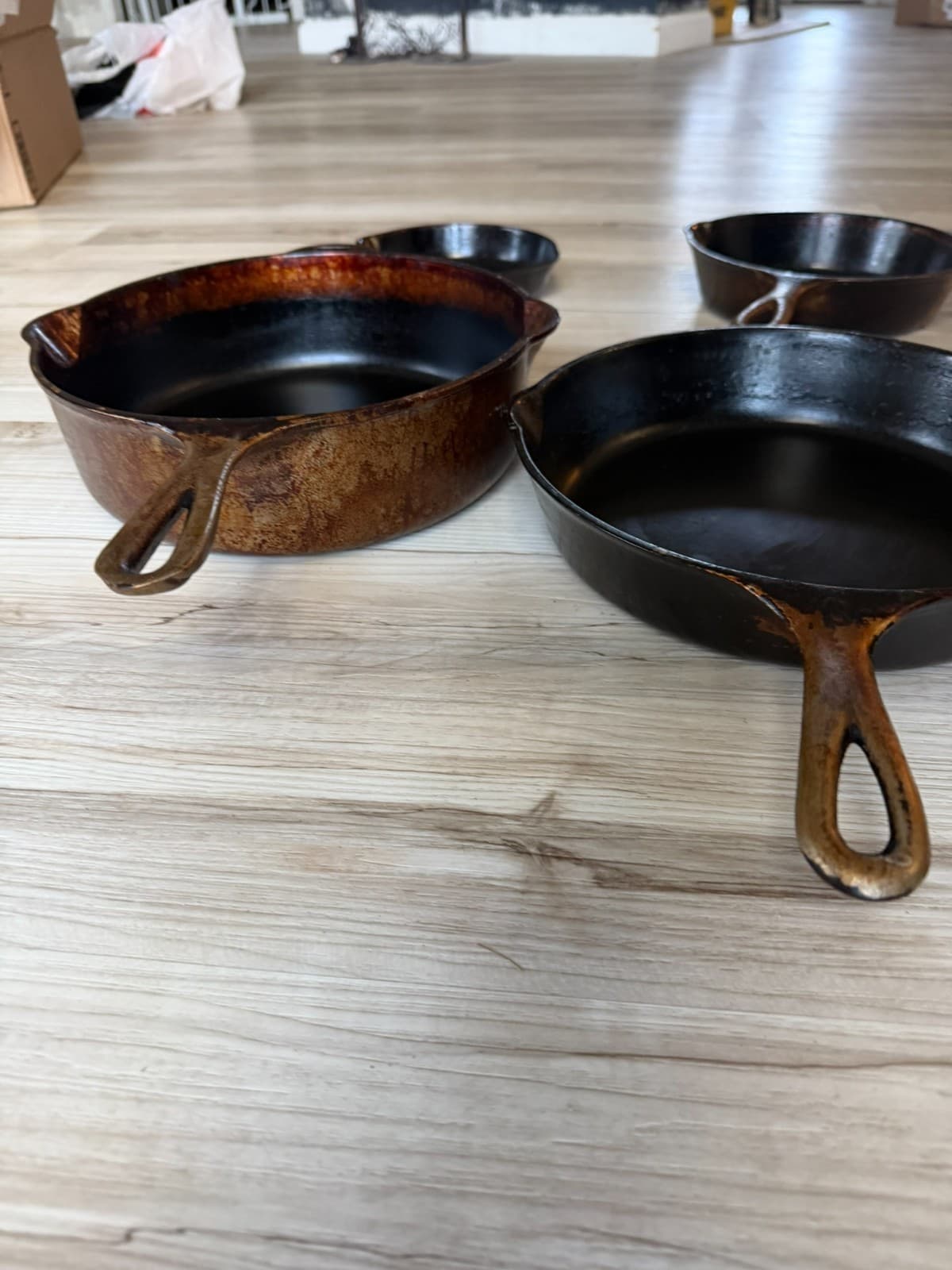Vintage Wagner Ware Sidney O Cast Iron Skillet Lot- 4Pc Pans- Partially Restored - Thumbnail 14