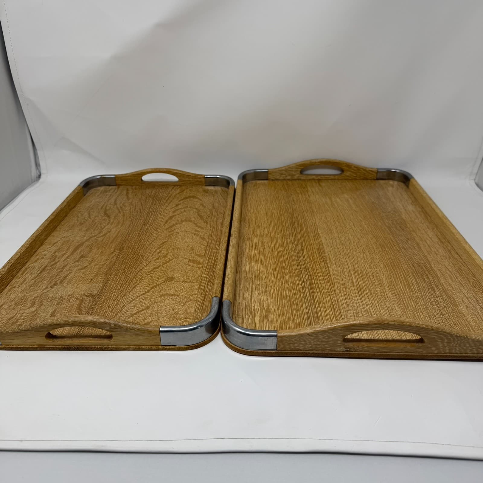 Vintage MCM Loro Line Wood and Metal Nesting Trays 2 Pc Made In Occupied Japan - Thumbnail 11
