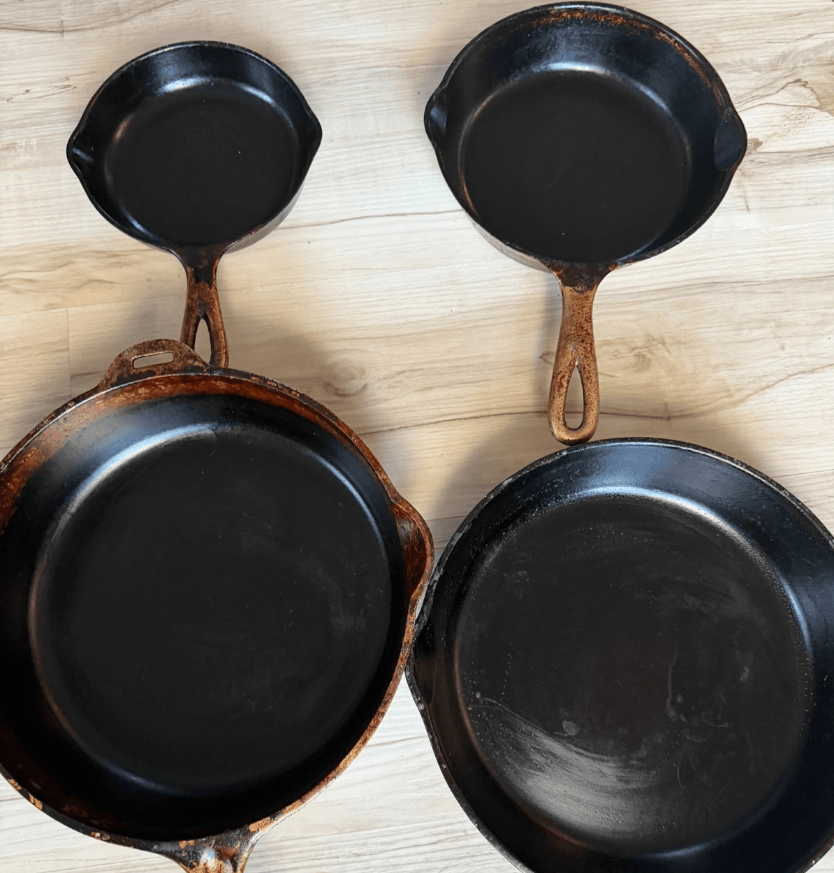 Vintage Wagner Ware Sidney O Cast Iron Skillet Lot- 4Pc Pans- Partially Restored - Thumbnail 2
