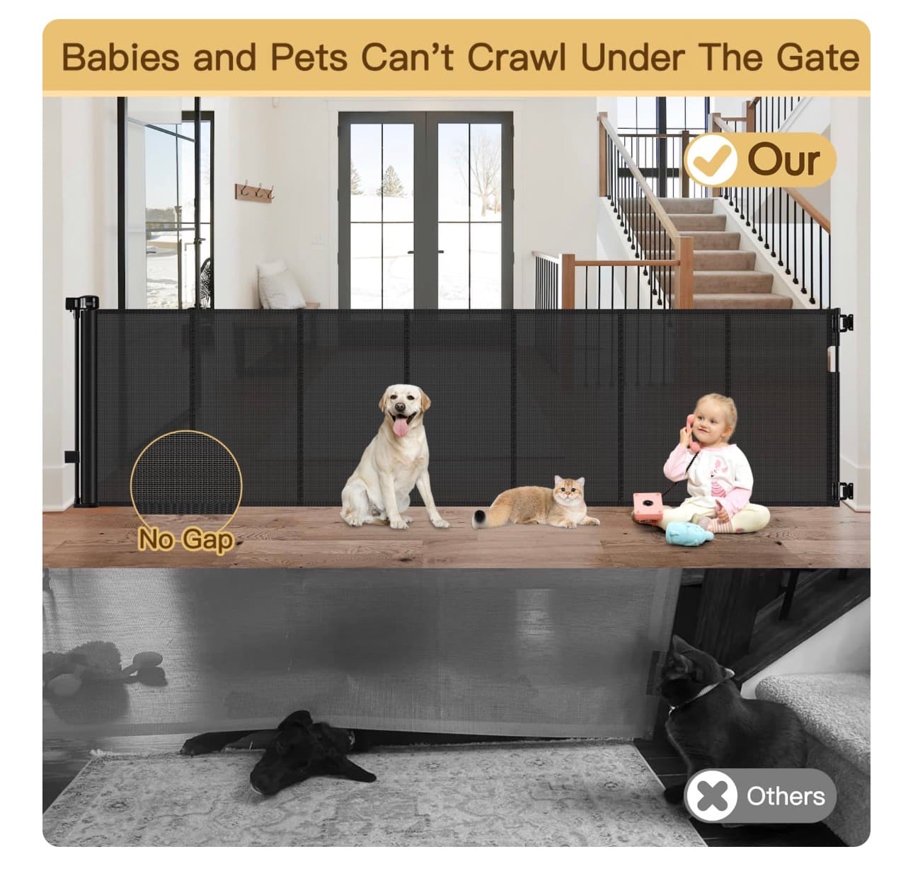Retractable Pet Baby Safety Gate 37" Tall, Fits 0-159" - Thumbnail 4
