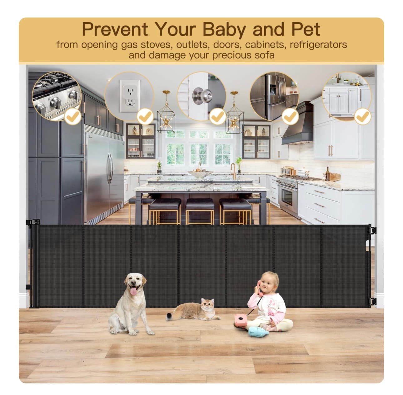 Retractable Pet Baby Safety Gate 37" Tall, Fits 0-159" - Thumbnail 6