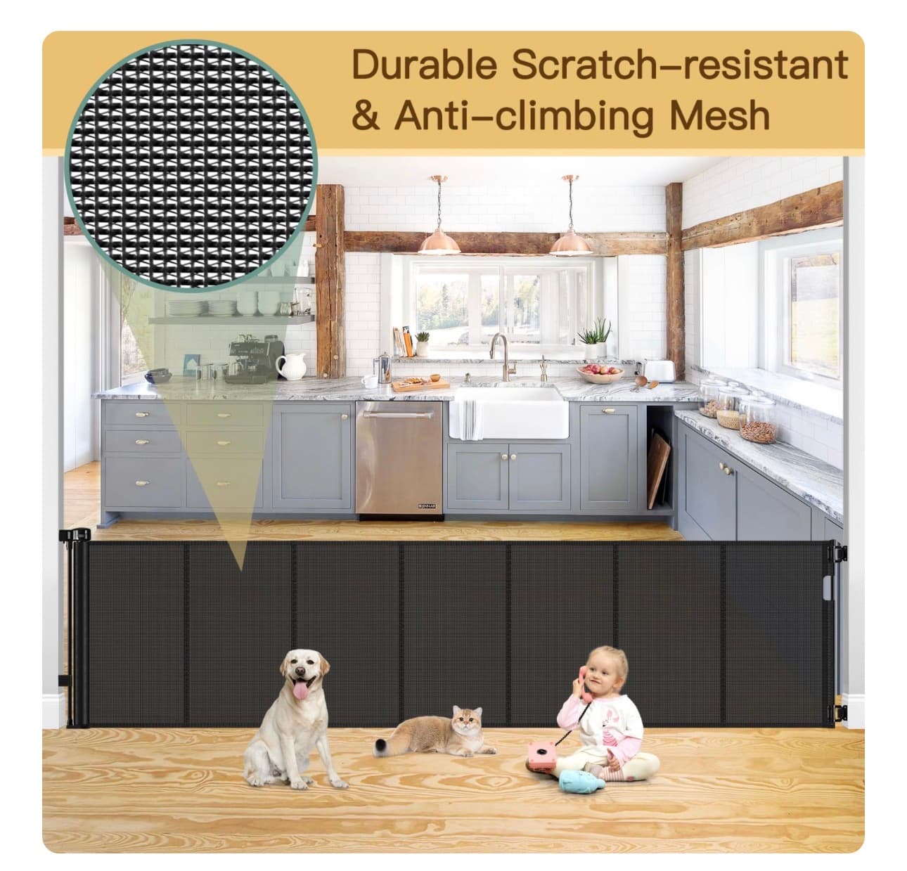 Retractable Pet Baby Safety Gate 37" Tall, Fits 0-159" - Thumbnail 8