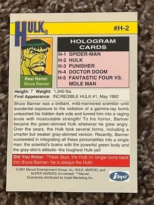 Marvel Hologram Cards Set H1-H5 Spider-Man Hulk Punisher Doctor Doom Mole Man - Thumbnail 5