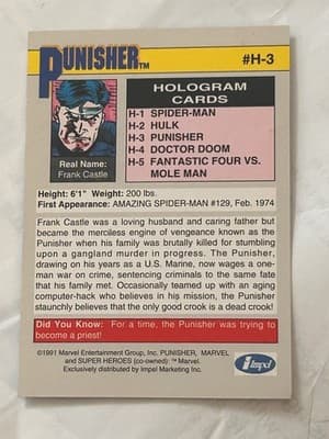 Marvel Hologram Cards Set H1-H5 Spider-Man Hulk Punisher Doctor Doom Mole Man - Thumbnail 7