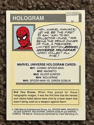 Marvel Hologram Cards MH2 - MH5 Set Magneto Silver Surfer Wolverine SpiderMan - Thumbnail 7