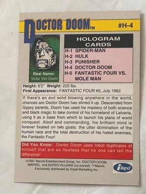 Marvel Hologram Cards Set H1-H5 Spider-Man Hulk Punisher Doctor Doom Mole Man - Thumbnail 9