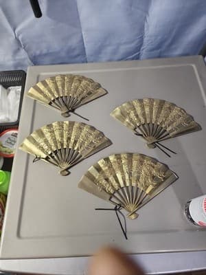 Set of Vintage Brass Wall Hanging Fans with Dragon Motif - Image 1