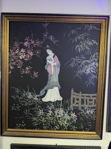 Vintage Japanese Giesha Lady Painting - Image 1