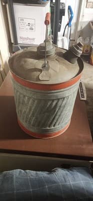 Vintage Galvanized Metal Gas / Kerosene Can, Caps Red Trim - Thumbnail 3