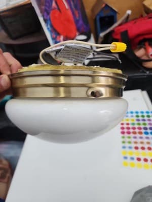 Vintage Brass and Glass Flush Mount Ceiling Light Fixture - Thumbnail 2