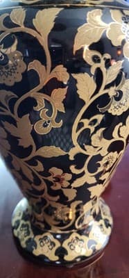 Porcelain ORNATE 13+"T Footed Vase Urn TONS GOLD PLATE Flowers Leaves FABULOUS! - Thumbnail 4