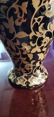 Porcelain ORNATE 13+"T Footed Vase Urn TONS GOLD PLATE Flowers Leaves FABULOUS! - Thumbnail 5