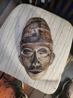 Handcarved Wooden Mask from Ghana with Letter A Carving