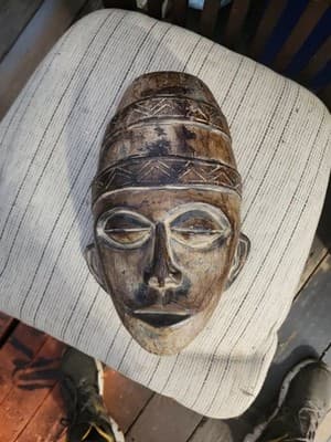 Handcarved Wooden Mask from Ghana with Letter A Carving - Thumbnail 2