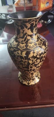Porcelain ORNATE 13+"T Footed Vase Urn TONS GOLD PLATE Flowers Leaves FABULOUS! - Thumbnail 2