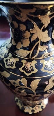 Porcelain ORNATE 13+"T Footed Vase Urn TONS GOLD PLATE Flowers Leaves FABULOUS! - Thumbnail 3