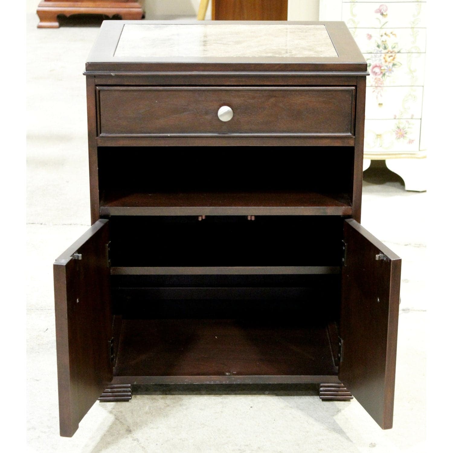 Stanley Furniture Marble Top Nightstand - Dark Brown - Thumbnail 2