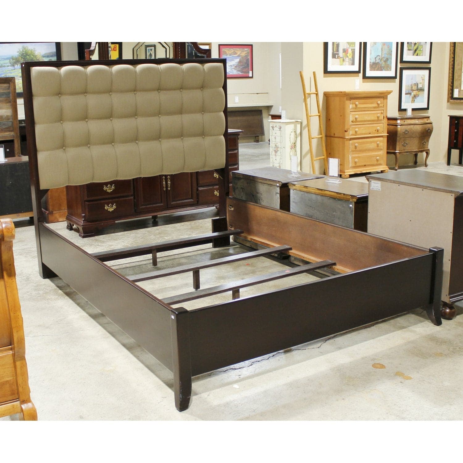 Stanley Furniture Upholstered Queen Bed - Dark Brown - Thumbnail 2