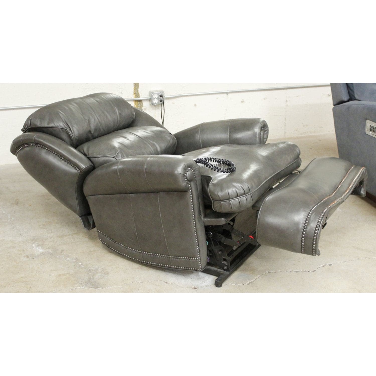 Dual Motor Gray Leather Power Lift Recliner - Charcoal - Thumbnail 2