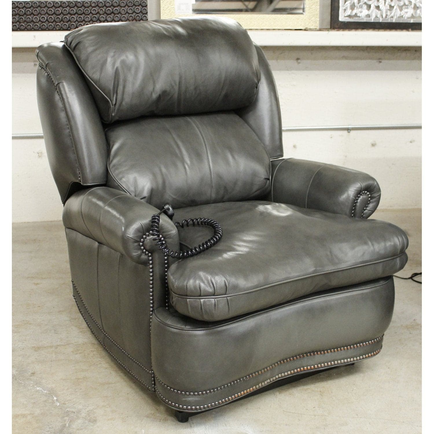 Dual Motor Gray Leather Power Lift Recliner - Charcoal - Thumbnail 4