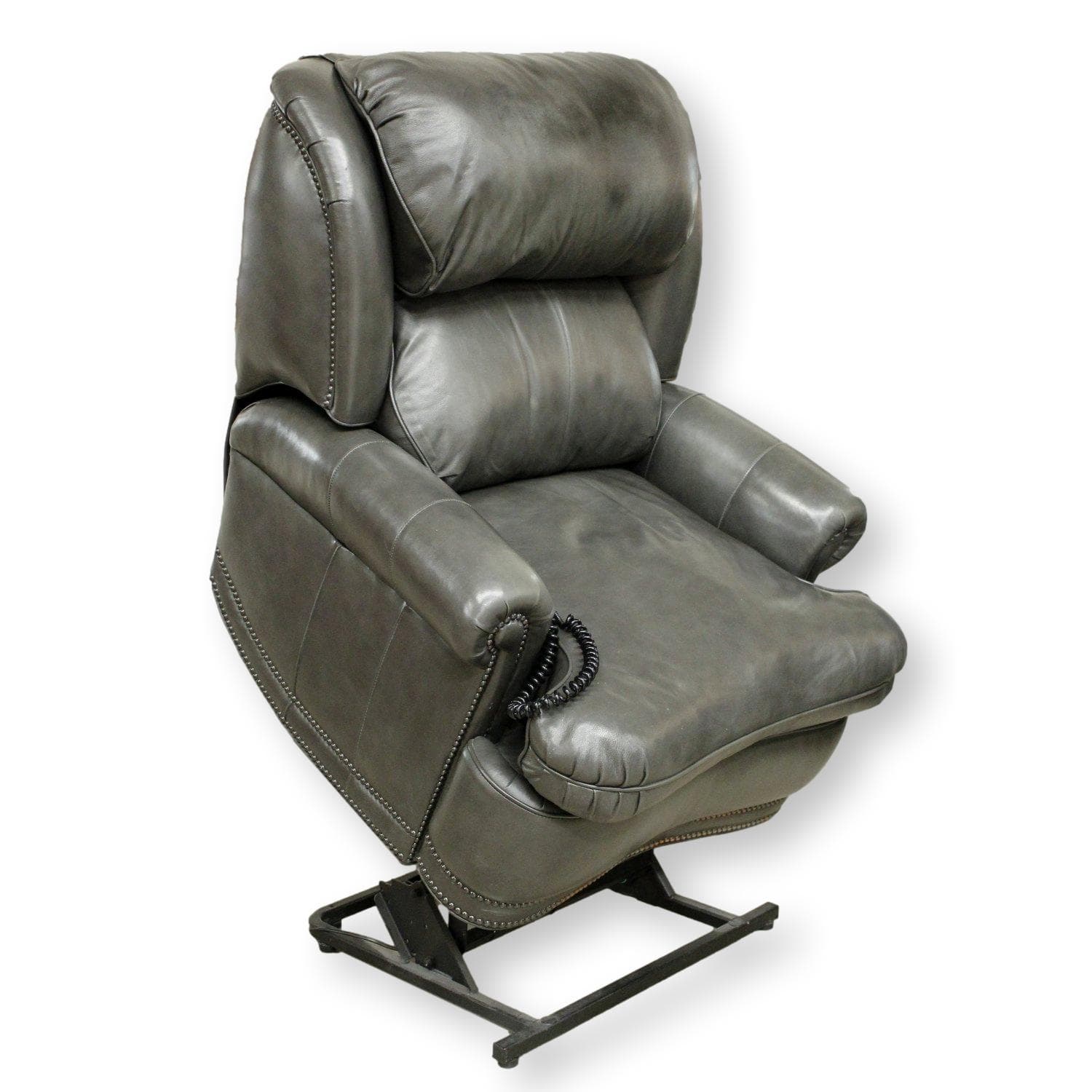 Dual Motor Gray Leather Power Lift Recliner - Charcoal - Image 1