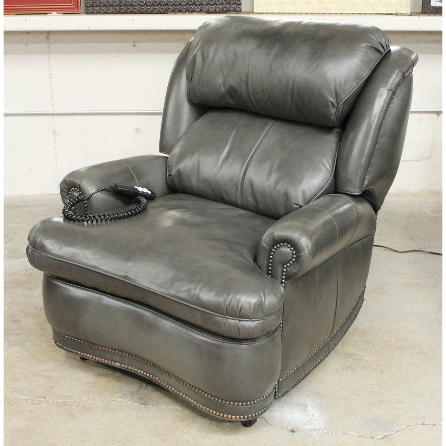 Dual Motor Gray Leather Power Lift Recliner - Charcoal - Thumbnail 5