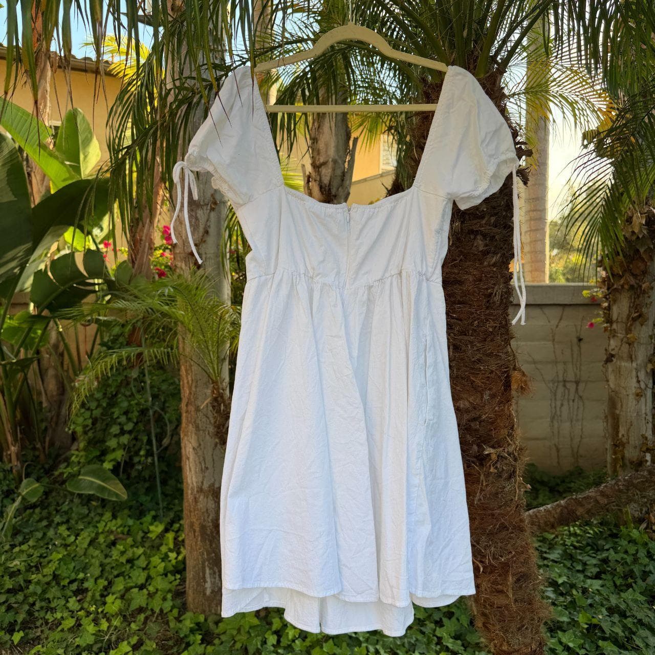 Abercrombie & Fitch | White Puff Sleeve Midi Dress with Tie Details - Thumbnail 7