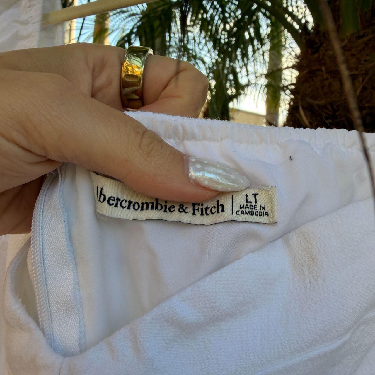 Abercrombie & Fitch | White Puff Sleeve Midi Dress with Tie Details - Thumbnail 4