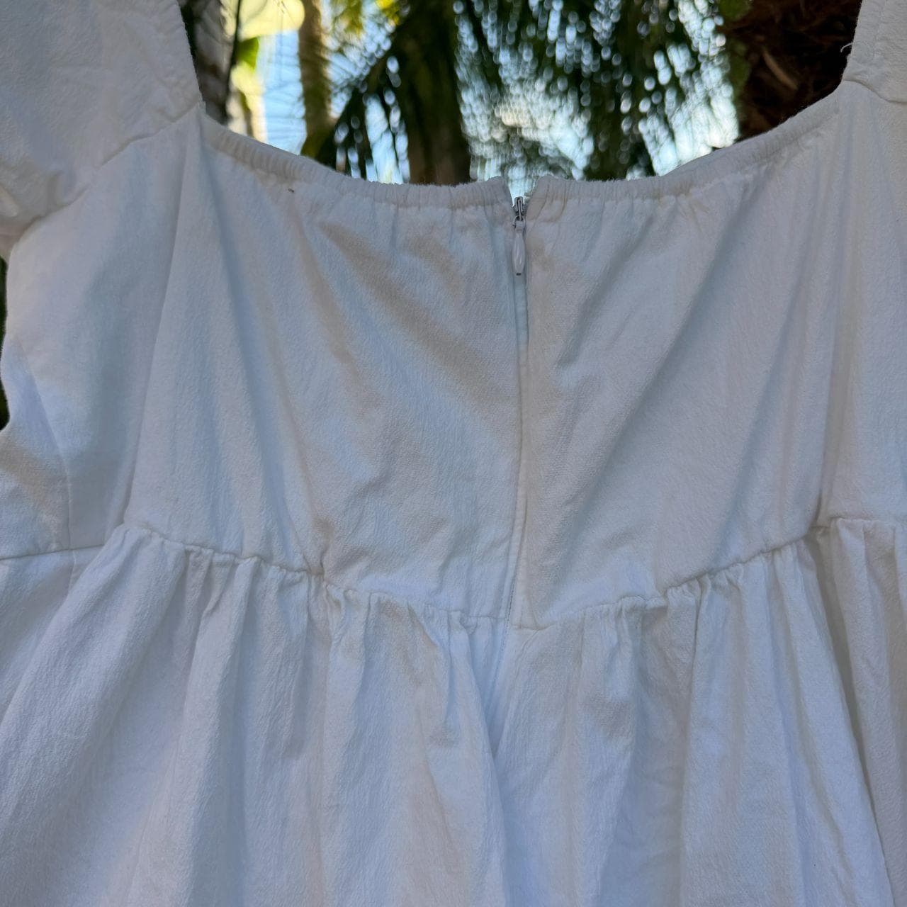 Abercrombie & Fitch | White Puff Sleeve Midi Dress with Tie Details - Thumbnail 6