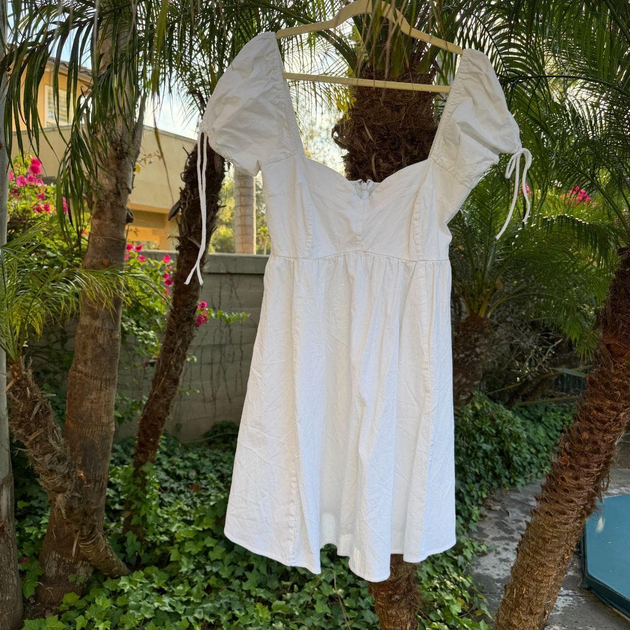 Abercrombie & Fitch | White Puff Sleeve Midi Dress with Tie Details - Thumbnail 8