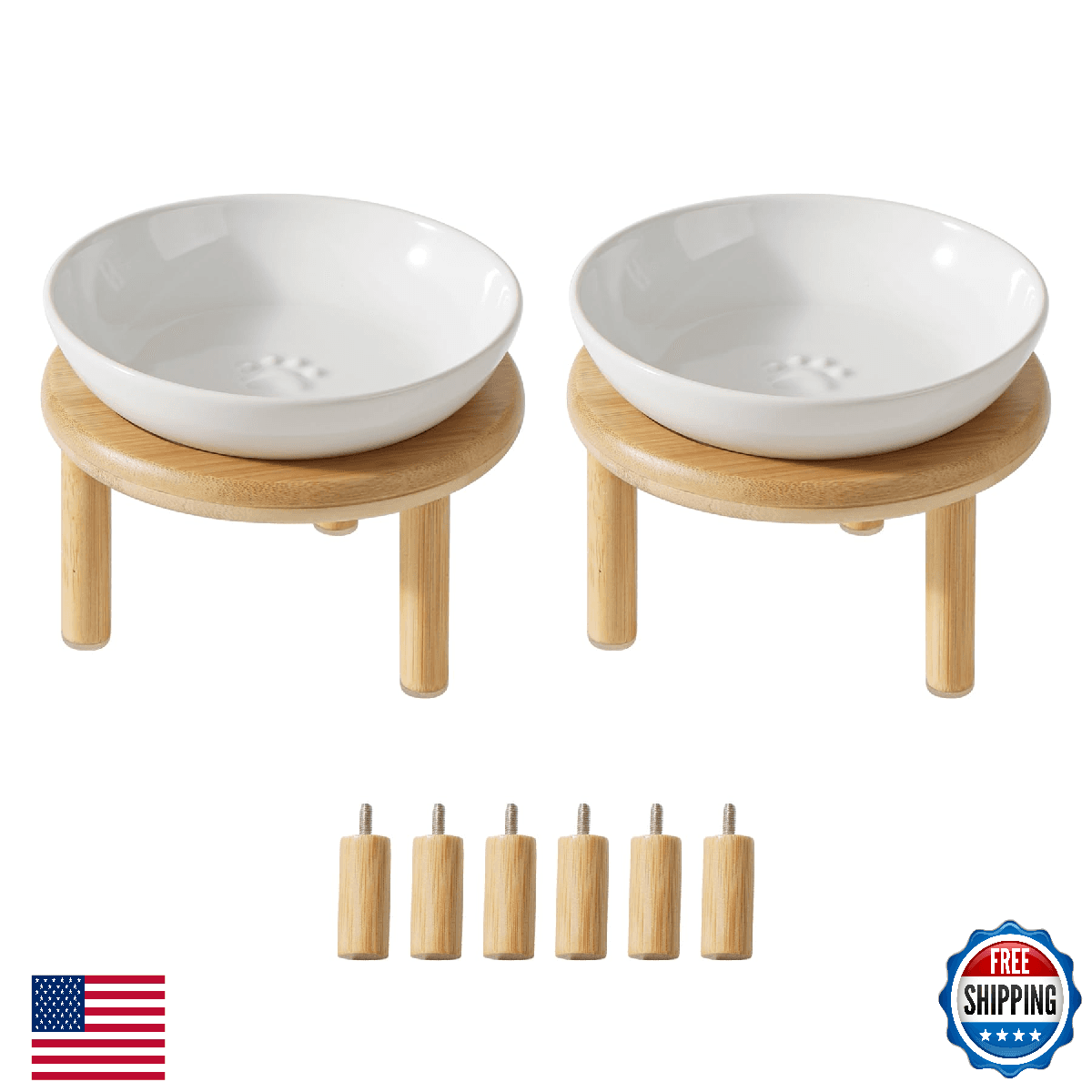 Havniva Elevated Ceramic Paw Print Cat Dish Set 2-Height Anti-Slip Food & Water - Image 1