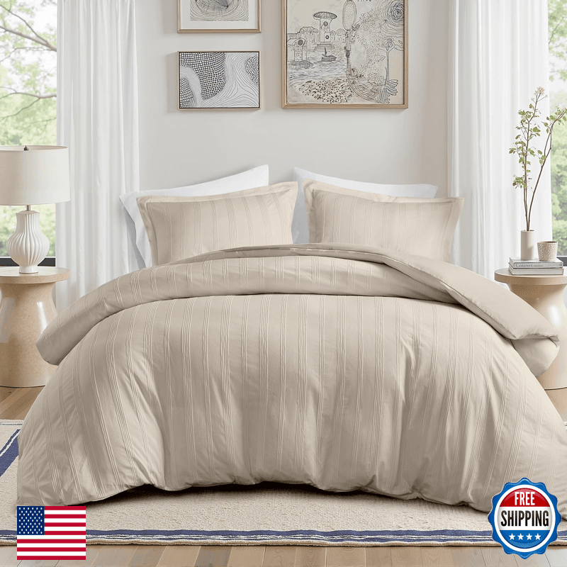Madison Park Essentials Striped Duvet Cover Set Queen Modern Minimalist Bedding - Image 1