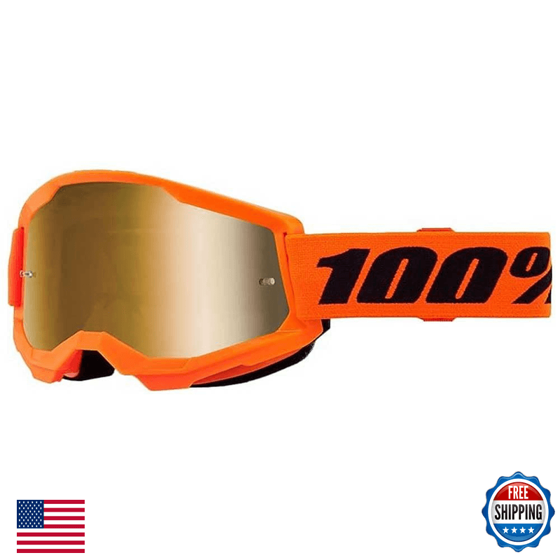 100% 100 Strata 2 Moto/Mtb Goggle - Neon Orange Mirror True Gold 50028-00015 - Image 1