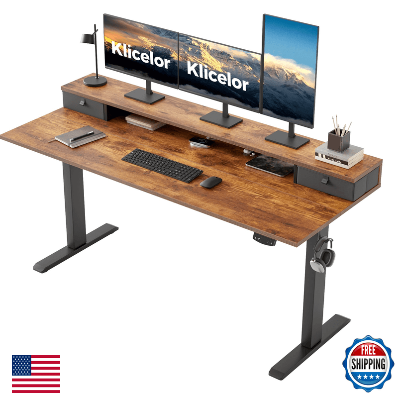 Klicelor 63 X24 Inch Electric Standing Desk Drawers Adjustable Height Small Sit - Image 1